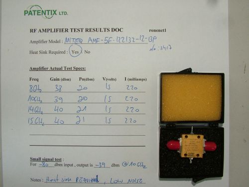 RF BROADBAND AMPLIFIER  8 - 15GHz GAIN 38db  PO 20dbm  AM-SF-122132-12-13P