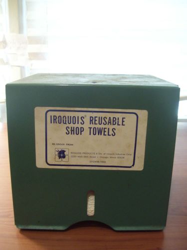 Vintage iroquois industrial disposable shop towel dispenser w/towels - green for sale