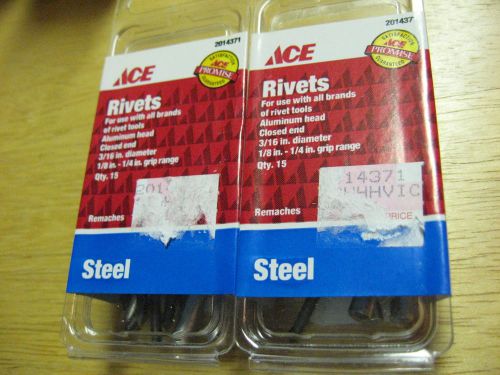 2 Packs ACE Steel Rivets 3/16&#034; Diameter 1/8-1/4 Grip Range (30 Total) 2014371