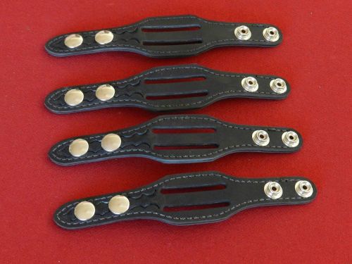 Boston leather black double slotted belt keeper w/ brass snaps set of 4 ~ l@@k!! for sale