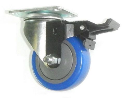 Swivel Plate Caster with 3-1/2&#034; Blue Polyurethane Wheel and Posi-Lock Brake