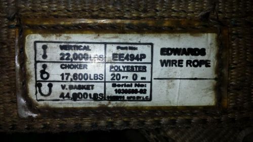 Edwards wire rope ee494p polyester 20 ft sling rigging eye to eye for sale