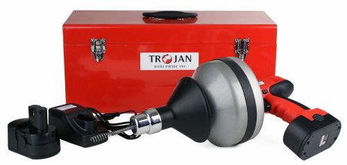 Trojan 14.4v cordless handheld drill drain cleaning machine w/ 2 batteries for sale