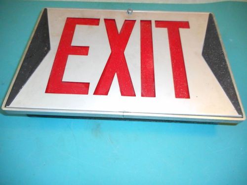Nice old industrial keene metal lighting exit light sign w/ red plastic shade for sale
