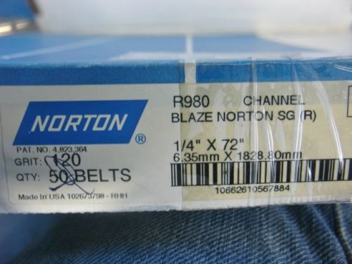 Nib norton r980 channel blaze sg r 120 grit 1/4&#034;x 72&#034; 50 belts for sale