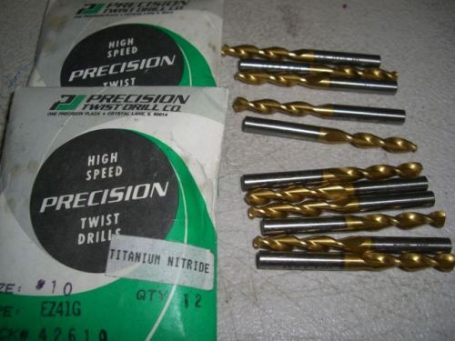 12 pcs Precision Twist Drills # 10 Screw Machine Stub Length TiN Coated 042610