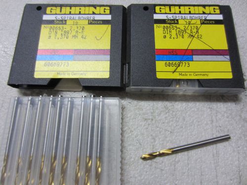 15 new GUHRING 00653-2.370mm #42 HSS Stub Machine Length TiN Coated Twist Drills