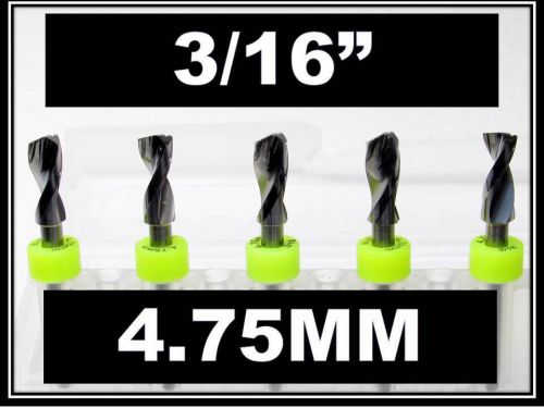 3/16&#034; - 4.75mm - 1/8&#034; Shank  Carbide Drill Bits FIVE Pcs CNC Dremel Model Hobby