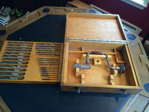Antique Set Morse Taper Shank Drill Bits 31/32&#034;-1/16&#034; 31Pc Oak Box Stanley Drill
