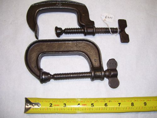 C Clamps, (2) Vintage 3&#034; Wing Screw Knob C Clamps, Made in USA