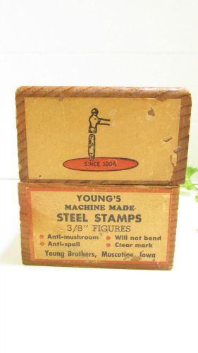 Vintage Young Bros Machine Made  3/8 inch Steel Stamp Set 9 Numbers Muscatine Io