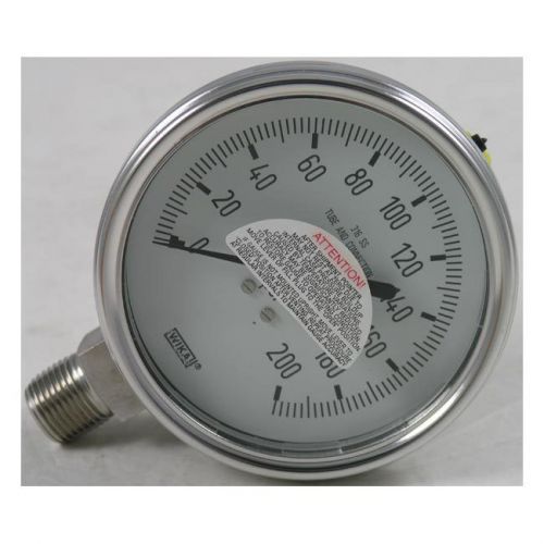 Wika t232.54 pressure gauge, 0-200 psi, 4&#034; dial w/ 1/2&#034; npt bottom mount, dry for sale