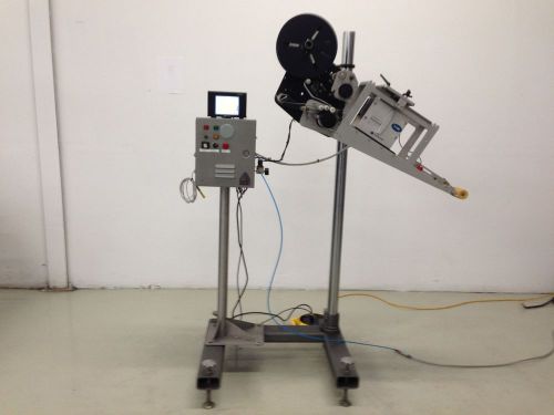 Avery top label label applicator with domino thermal transfer coder model v100 for sale