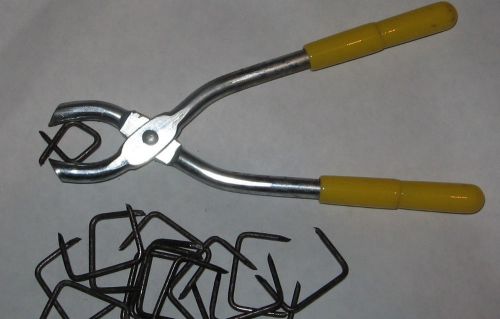 Upholstery hog ring pliers tool +100 fastener clip set for sale