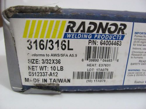 Radnor mckay 64004463 316l stainless steel welding wire 3/32&#034; x 36&#034; 10# 10 lbs for sale