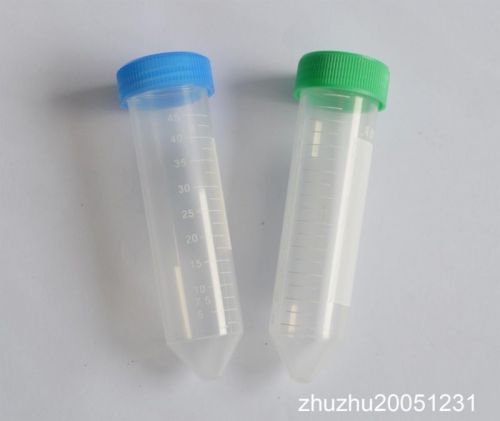15pcs 50ml Clear Conical Bottom Micro Centrifuge Tubes Blue/Green Caps on Rack