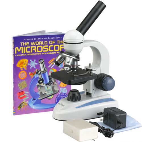 40X-400X Student Compound Microscope w Glass Lens, C&amp;F, Metal Frame Slides, Book