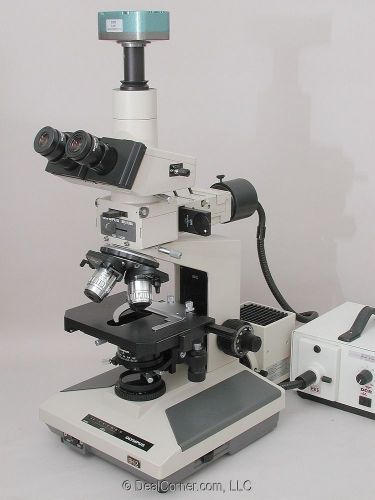 Olympus bh-2 bhs nomarski polarizing microscope w/ 5mp usb camera &amp; fiber optic for sale