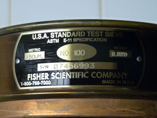 Fisher Scientific No. 100 Brass 100 Mesh USA Standard Testing Sieve 8&#034;