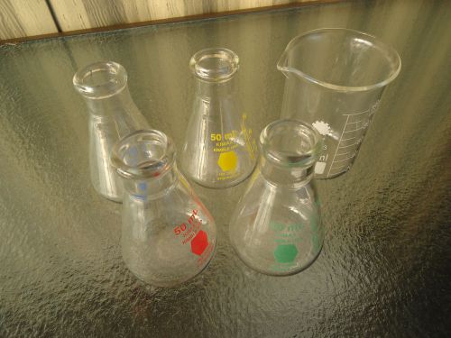 Lot of 5 Chemistry Science Glass Beakers Lab Kimax
