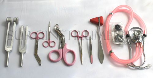 9 piece pink medical kit - diagnostic emt nursing surgical ems student paramedic for sale