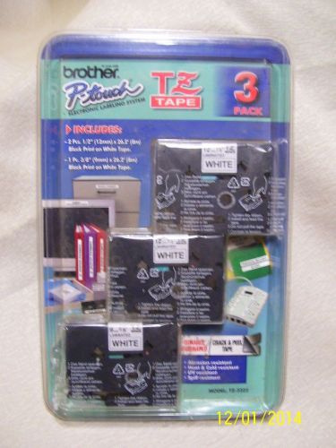 BROTHER P-TOUCH TZ TAPE 3 PACK (2) 1/2&#034; WHITE (1) 3/8&#034; WHITE NIP TZ-2322
