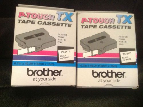 Two New Brother TX2411 Black on White Tape, P-touch TX-2411