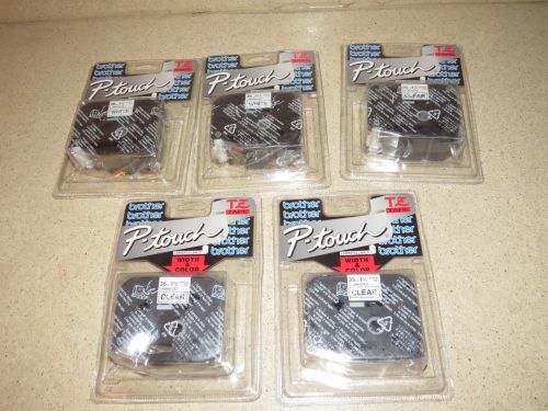 ^^ LOT OF 5 Brother P-Touch TZ TAPE -NEW IN PACKAGE (3 CLEAR / 2 WHITE)