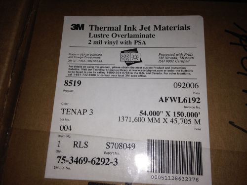 54&#034; x 150&#039; 3M Thermal Ink Jet Luster Overlaminates 2 mil vinyl with PSA 8519