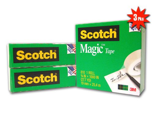 *new* 3 pack of 3m scotch magic tape #810 - 3/4 in x 1000 in (27.7 yd) for sale