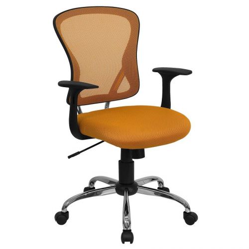 Office Chair Desk Computer Mesh Executive Chrome Mid Back Swivel Orange Roll New