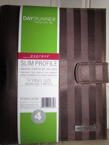 Day Runner, brown with gloss and flat verticle stripes, button closure, slim pro