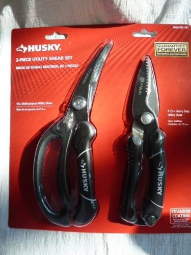 Husky 2 piece utility shear set, 10 in multi-purpose &amp; 8.75 in heavy duty shear for sale