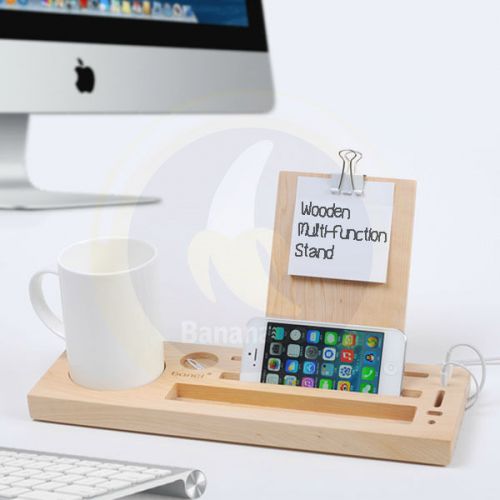 Wood table organizer desktop holder phone docking memo pad with coffee mug for sale