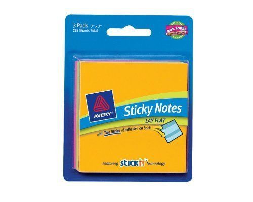 Avery lay flat 3x3 sticky notes - self-adhesive, removable - 3&#034; x 3&#034; (ave22594) for sale