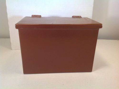Vintage metal brown recipe card box index card storage box industrial for sale