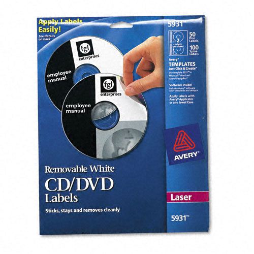 Avery  Laser CD/DVD Labels, Matte White, 50/Pack, PK - AVE5931