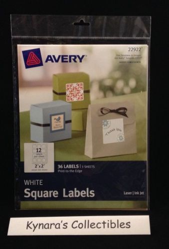 Avery Print-to-the-Edge White 36 Square Labels 22922  2&#034; x 2&#034;