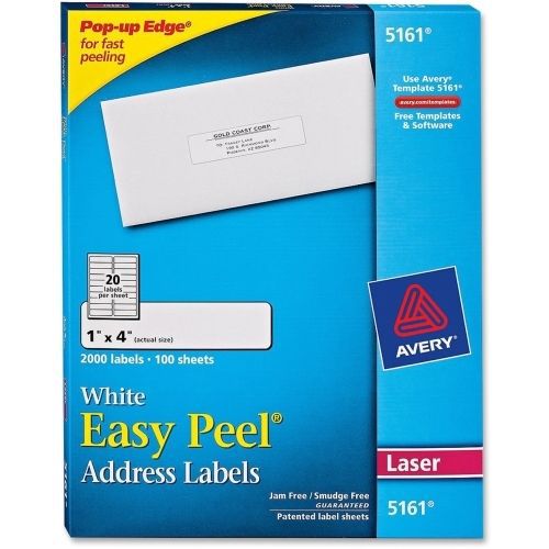 Avery Easy Peel Address Label - 1&#034; Wx 4&#034; L - 2000 / Box - Laser - White