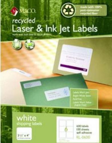 Chartpak Recycled Laser/Inkjet Labels 3-1/3&#039;&#039; x 4&#039;&#039; White 6 Per Sheet 600 Count