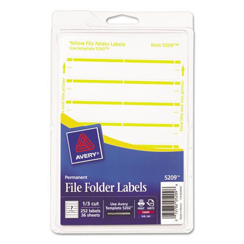 Print or Write File Folder Labels, 11/16 x 3-7/16, White/Yellow Bar, 252/Pack