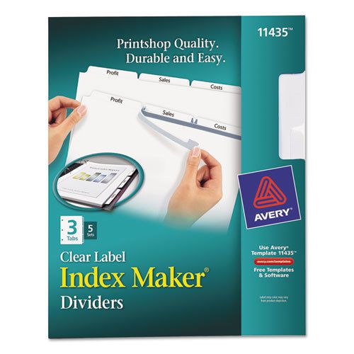 Index Maker Clear Label Dividers, 3-Tab, Letter, White, 5 Sets