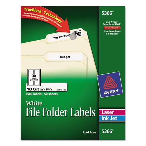 Permanent self-adhesive laser/inkjet file folder labels, white, 1500/box for sale
