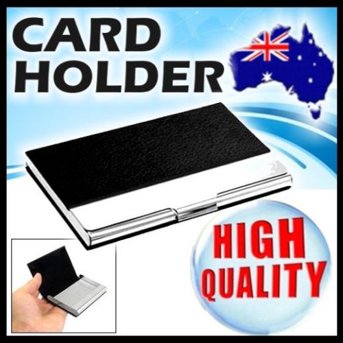 ?Black Silver Colour Leather Metal Clip Flip Business Card Holder for Men Women
