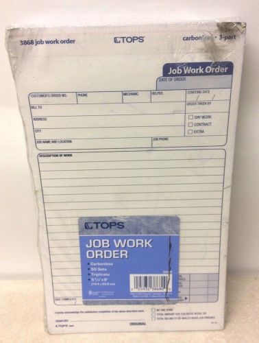 50 Set Pack of Tops #3868 Job Work Order, 3-Part Carbonless, 5-1/2&#034; x 8-1/2&#034;