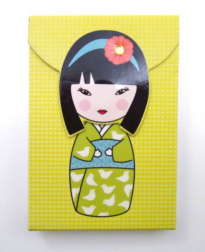 Japanese kokeshi doll mini note pad ~ magnetic closure ~ yellow  ~ new for sale