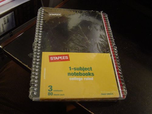 STAPLES 1-Subject Notebook -80 Sheet - 5X7.75&#034; PACK OF 3.