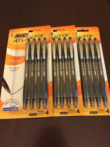 3 New / Unopened Packs - Bic Atlantis Pens (Black Ink / Medium Point)