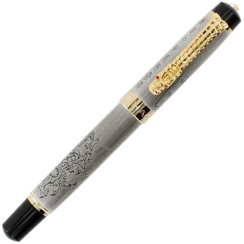 JinHao 888 Long Offspring Ancient Silver Golden Dragon Fountain Pen - Medium