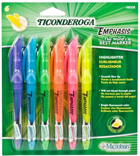 Emphasis fluorescent highlighters pocket style with clip chisel tip pack 6 for sale